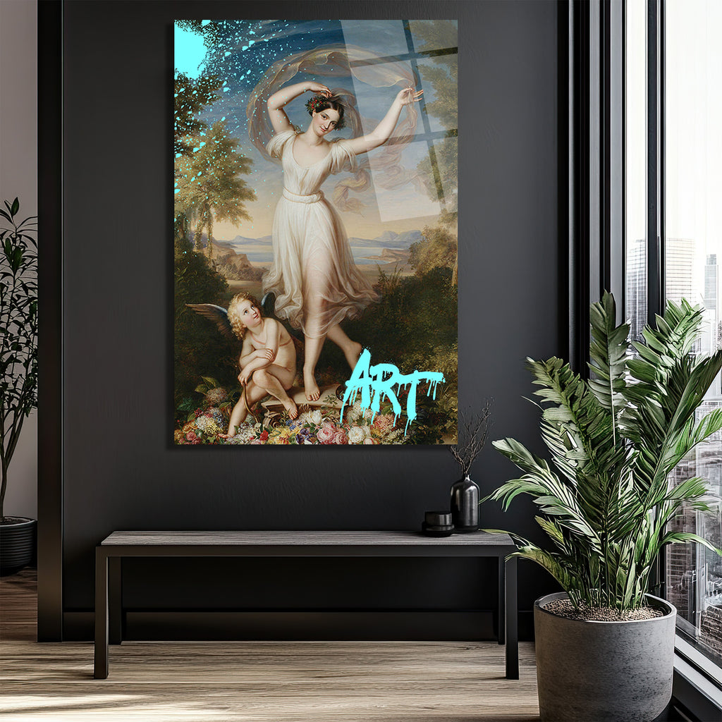 Dansçı ve Eros Graffiti Sanat Cam Tablo - Glazella Özel Seri