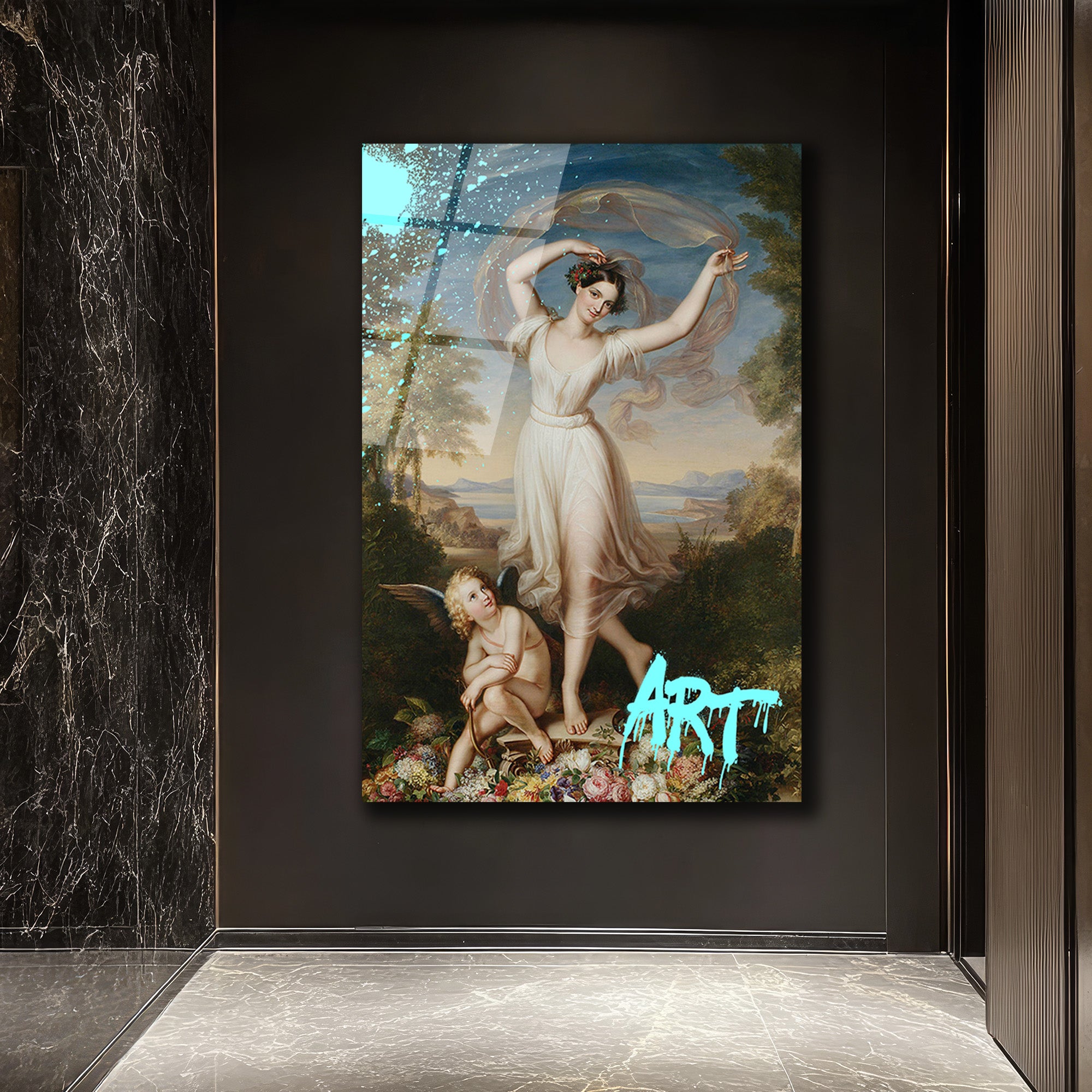 Dansçı ve Eros Graffiti Sanat Cam Tablo - Glazella Özel Seri