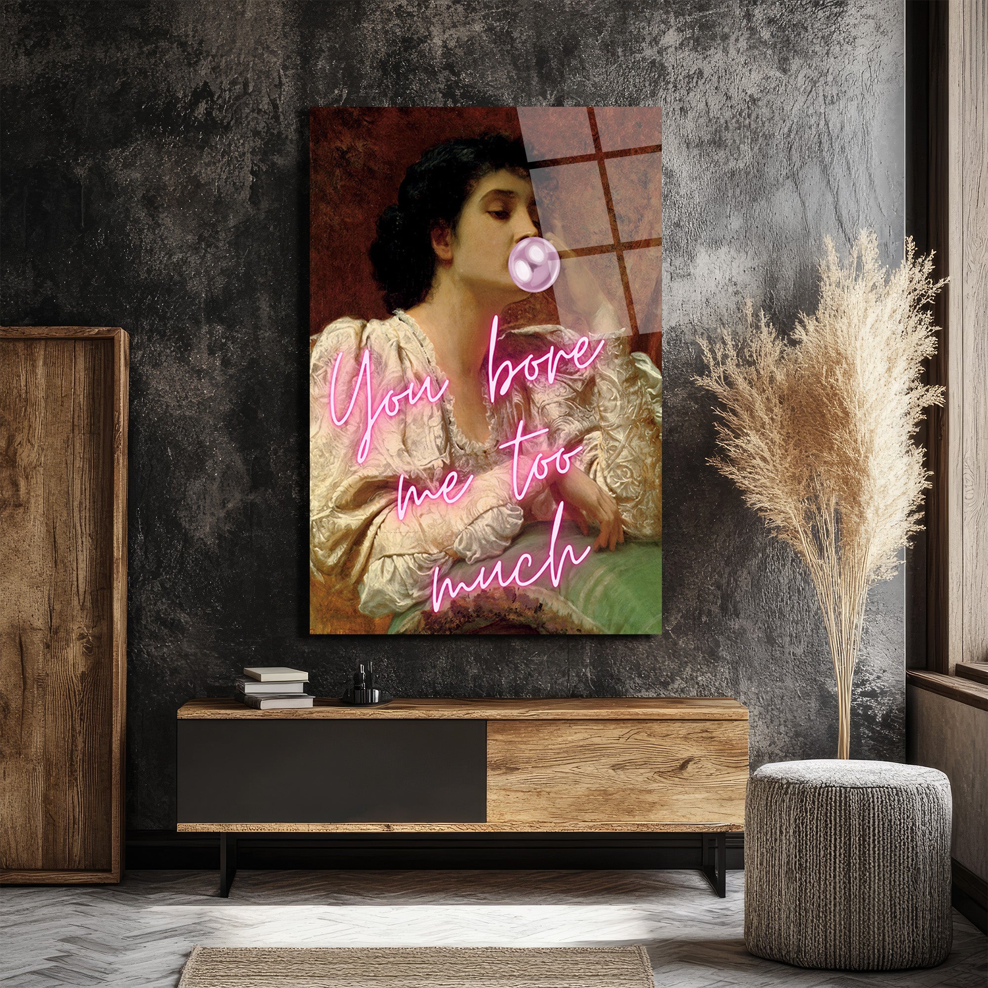 Asi Ruhlu Klasik Portre 'You Bore Me' Neon Cam Tablo