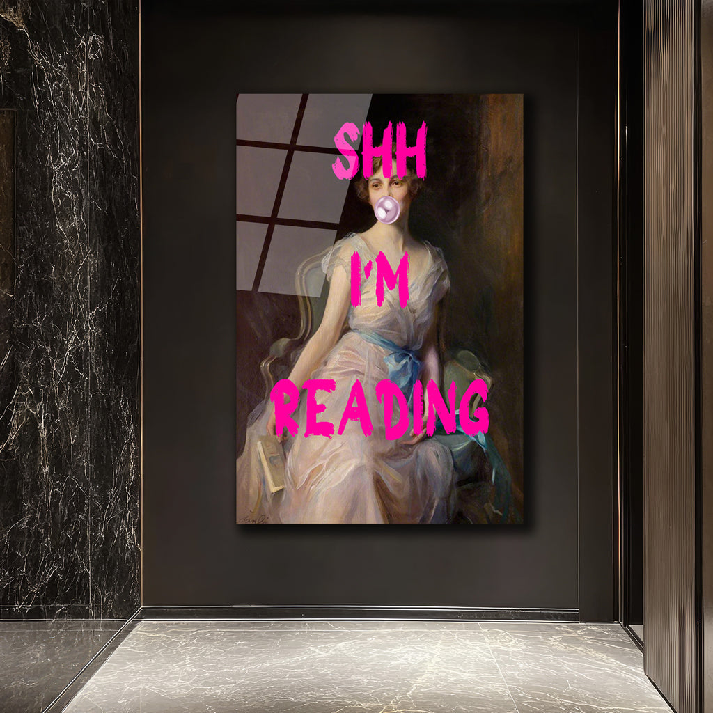 SHH I'M READING Temalı Modern Klasik Cam Tablo