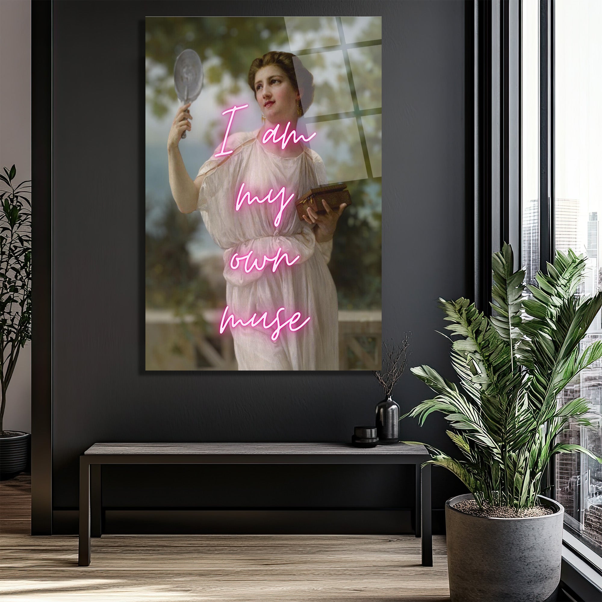 I Am My Own Muse Neon Yazılı Klasik Sanat Cam Tablo
