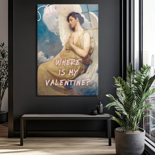 "Where Is My Valentine?" Romantik Klasik Temalı Cam Tablo