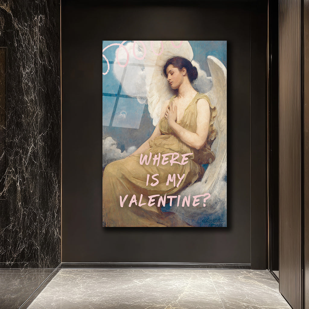 "Where Is My Valentine?" Romantik Klasik Temalı Cam Tablo