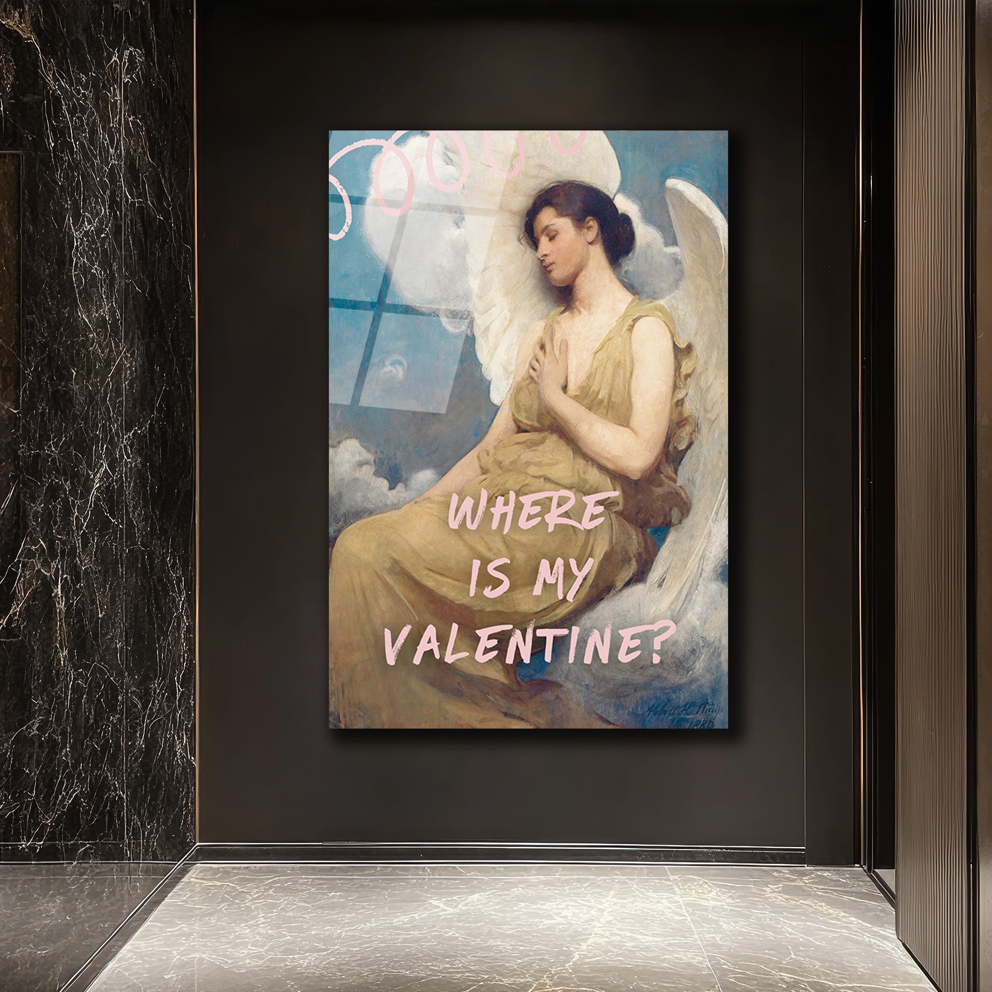 "Where Is My Valentine?" Romantik Klasik Temalı Cam Tablo