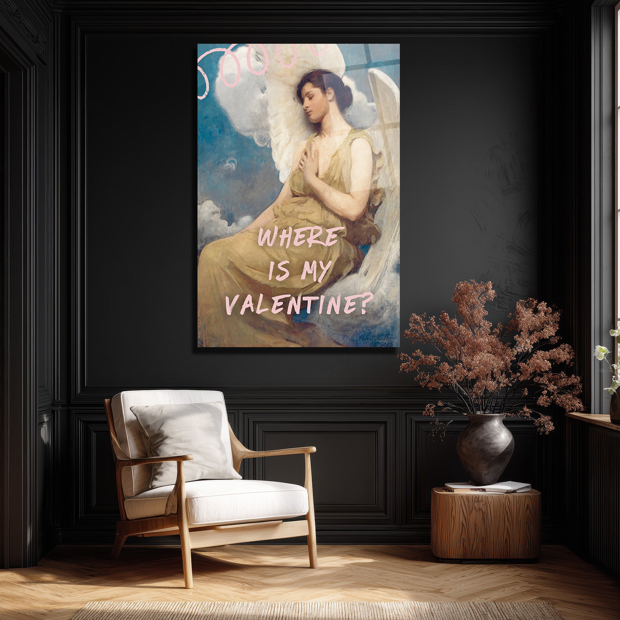 "Where Is My Valentine?" Romantik Klasik Temalı Cam Tablo