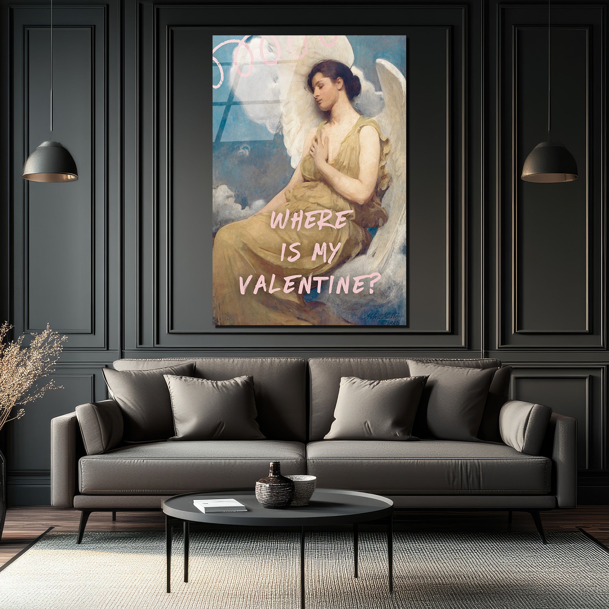 "Where Is My Valentine?" Romantik Klasik Temalı Cam Tablo