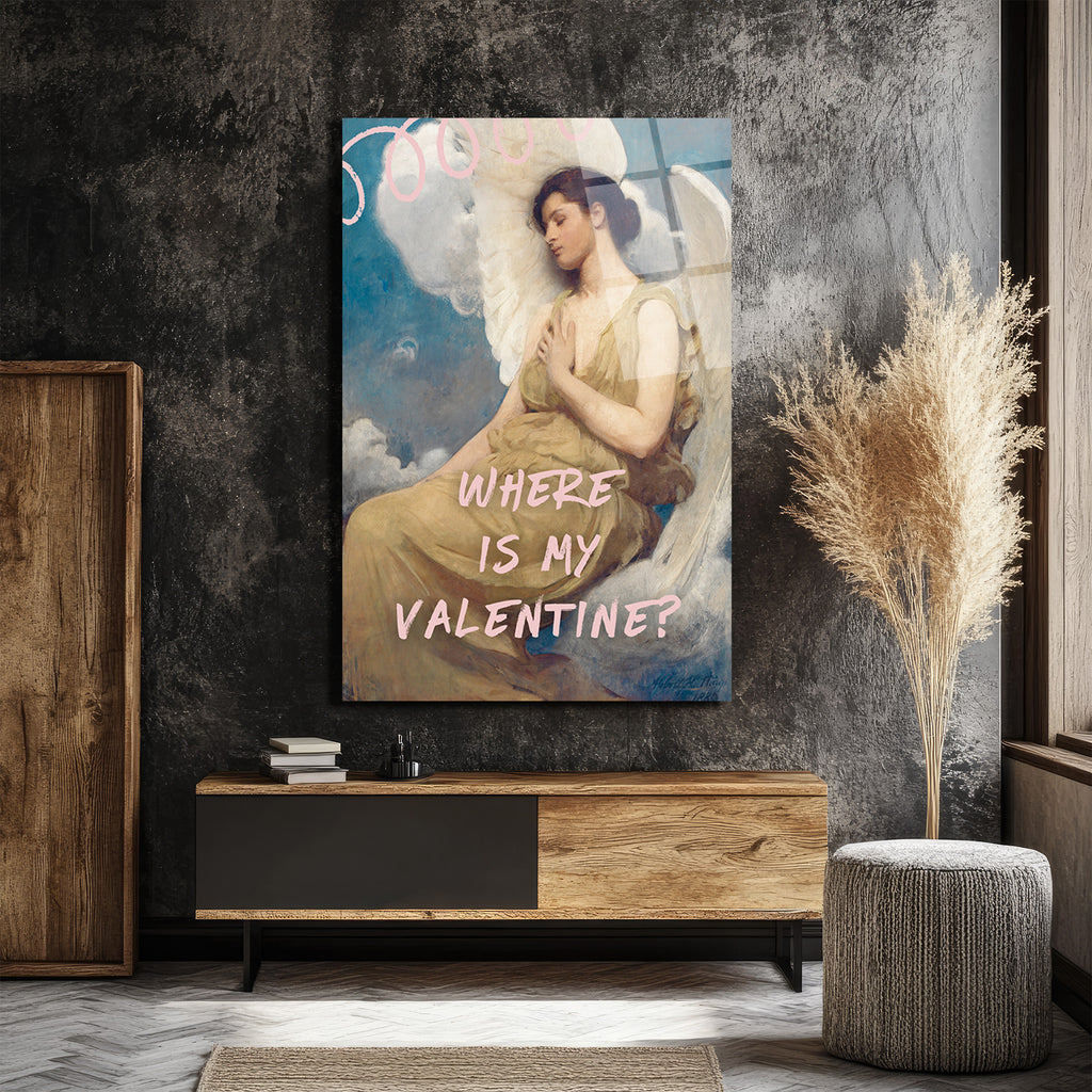 "Where Is My Valentine?" Romantik Klasik Temalı Cam Tablo