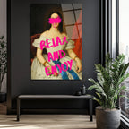 Relax And Enjoy Pop Art Kadın Portresi Cam Tablo