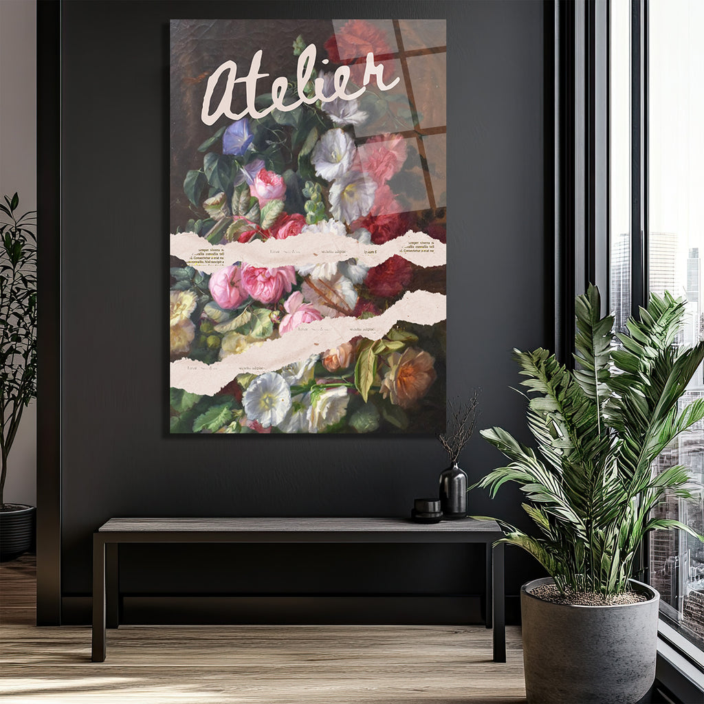 Atelier Çiçek Buketi Temalı Sanatsal Cam Tablo