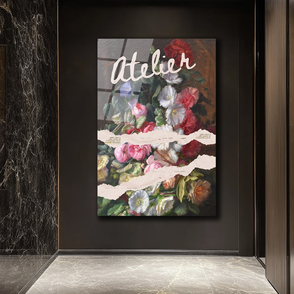 Atelier Çiçek Buketi Temalı Sanatsal Cam Tablo
