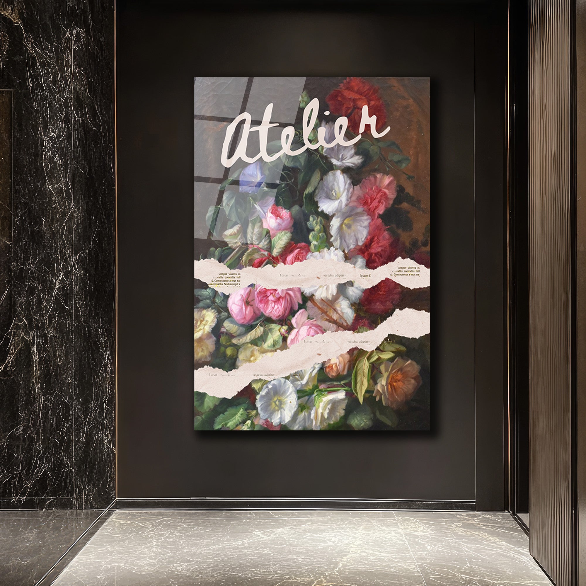 Atelier Çiçek Buketi Temalı Sanatsal Cam Tablo