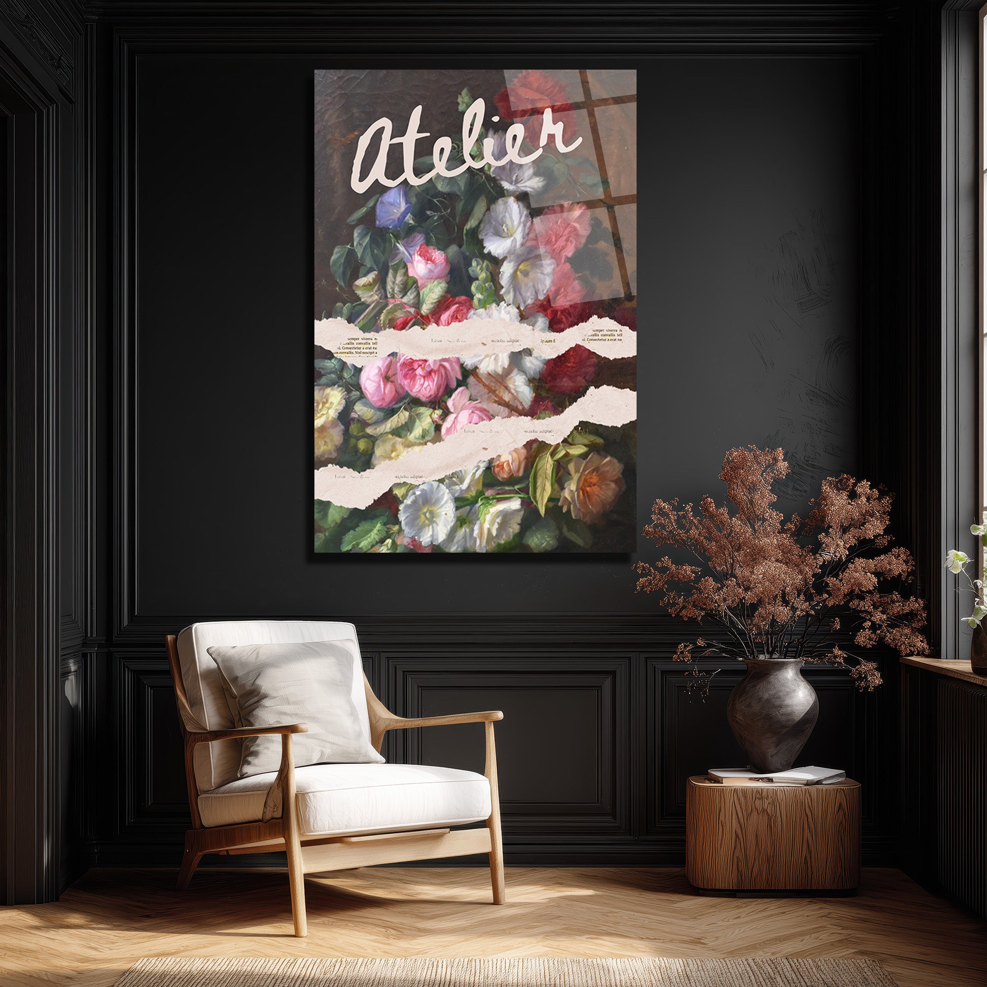 Atelier Çiçek Buketi Temalı Sanatsal Cam Tablo