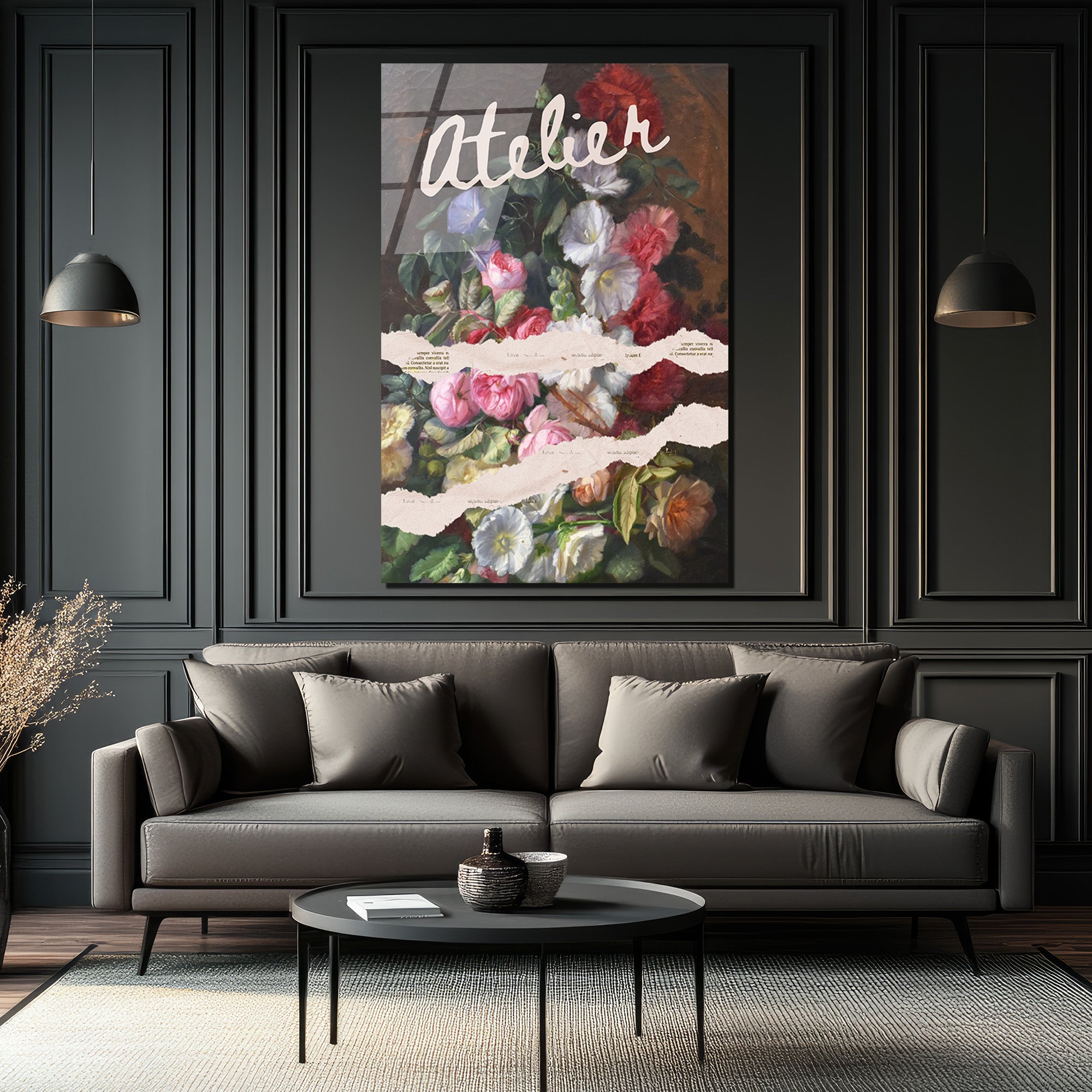Atelier Çiçek Buketi Temalı Sanatsal Cam Tablo