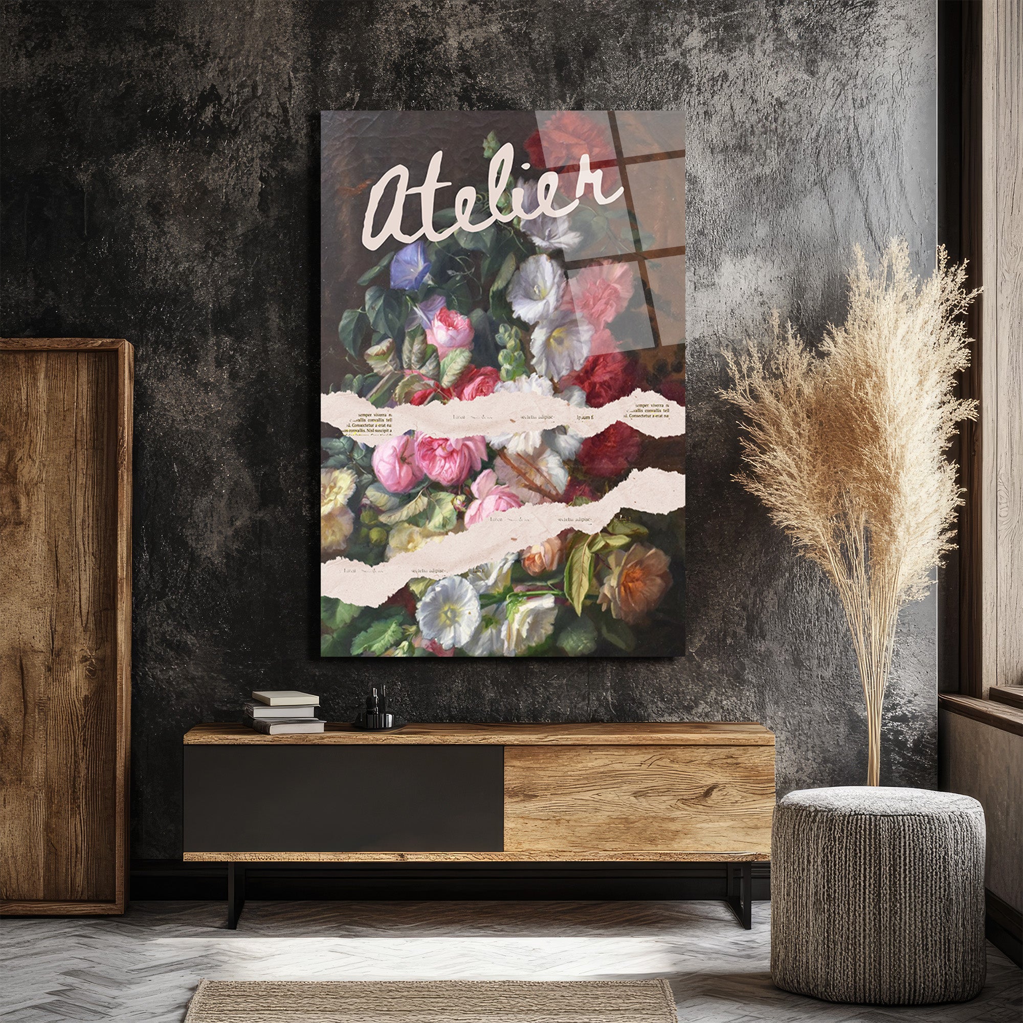Atelier Çiçek Buketi Temalı Sanatsal Cam Tablo