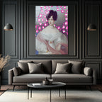 Klasik Portre Pembe Leopar Desenli Modern Cam Tablo