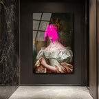 Asil Kadın ve Pembe Sıçrama Modern Sanat Cam Tablo