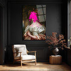 Asil Kadın ve Pembe Sıçrama Modern Sanat Cam Tablo