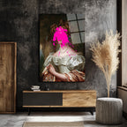Asil Kadın ve Pembe Sıçrama Modern Sanat Cam Tablo