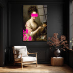 Modern Dokunuşlu Klasik Kadın Portresi Cam Tablo - Pembe Sanat