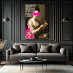Modern Dokunuşlu Klasik Kadın Portresi Cam Tablo - Pembe Sanat