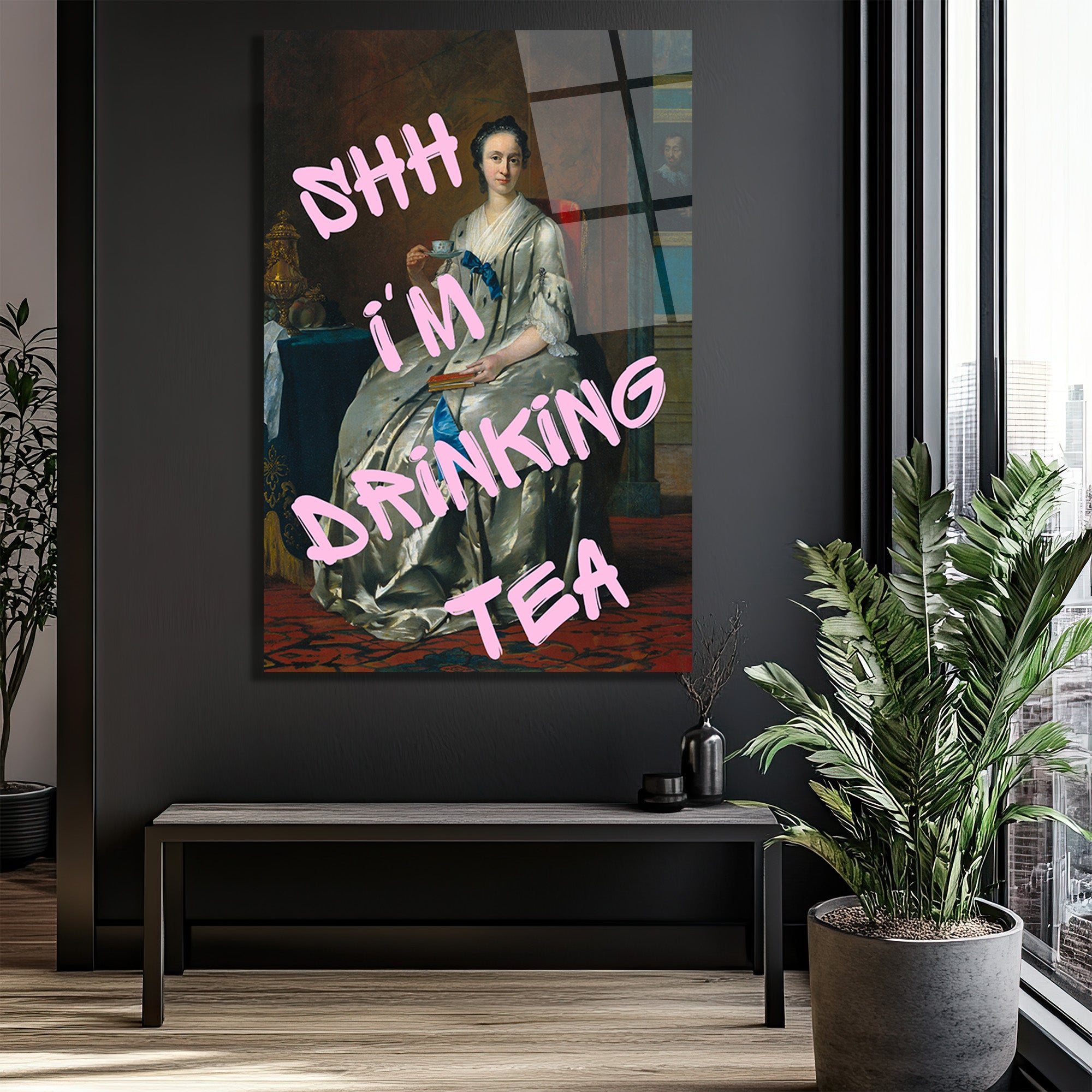 Shh I'm Drinking Tea Cam Tablo | Mizahi Klasik Sanat Duvar Dekoru