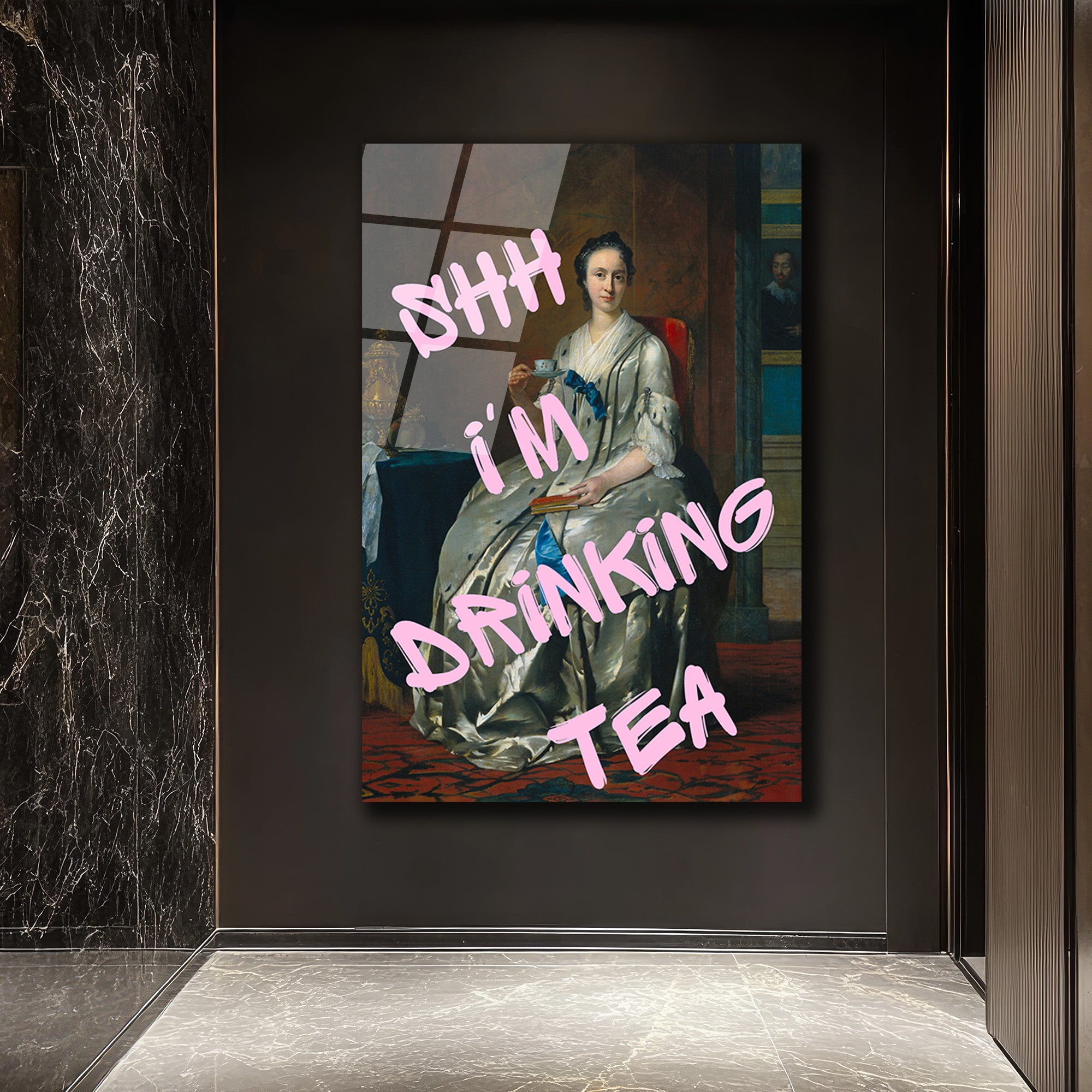 Shh I'm Drinking Tea Cam Tablo | Mizahi Klasik Sanat Duvar Dekoru