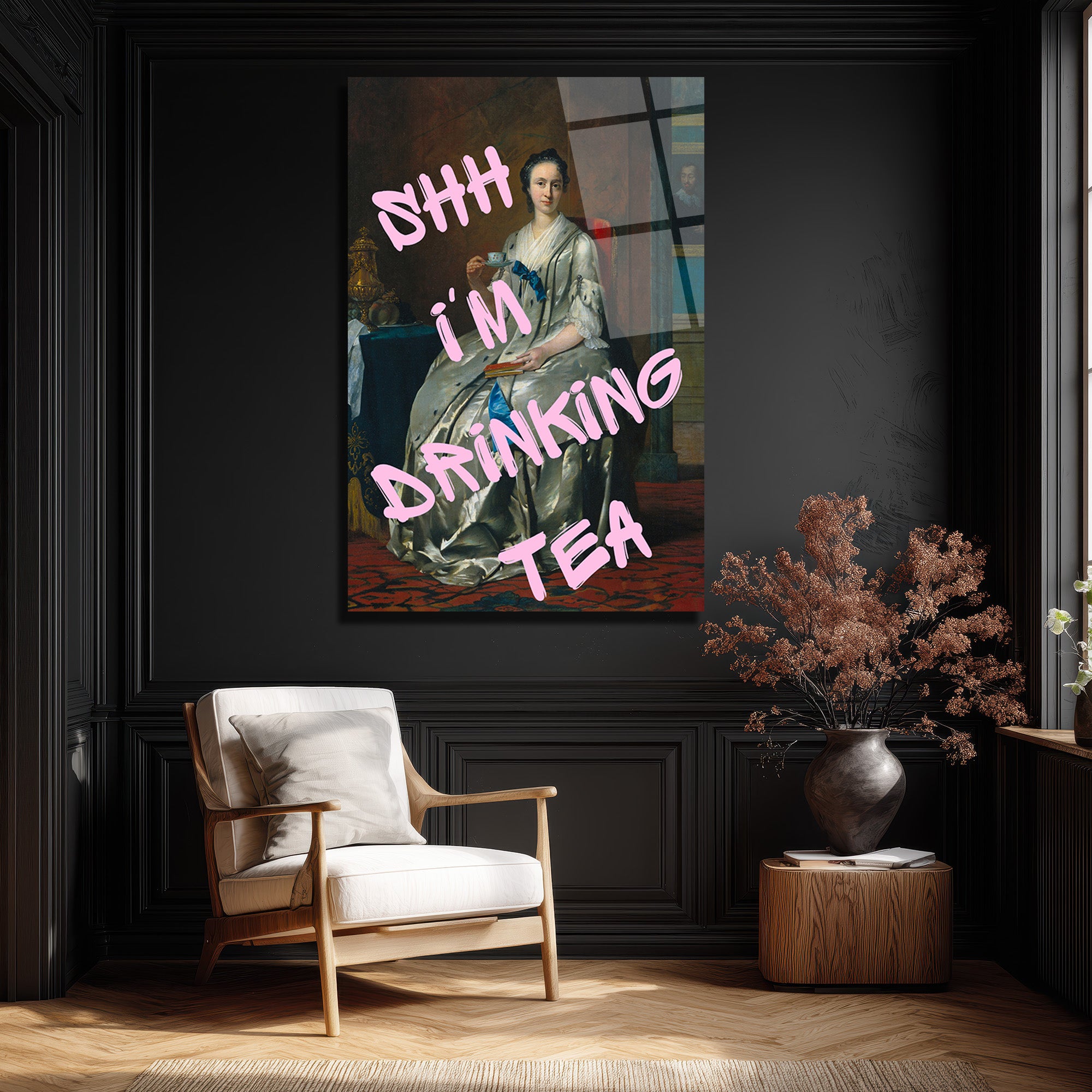 Shh I'm Drinking Tea Cam Tablo | Mizahi Klasik Sanat Duvar Dekoru