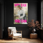 "You Can" Motivasyonel Pembe Yazılı Klasik Kadın Portresi Cam Tablo
