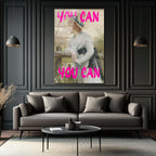 "You Can" Motivasyonel Pembe Yazılı Klasik Kadın Portresi Cam Tablo
