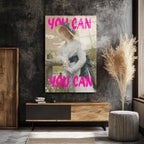 "You Can" Motivasyonel Pembe Yazılı Klasik Kadın Portresi Cam Tablo