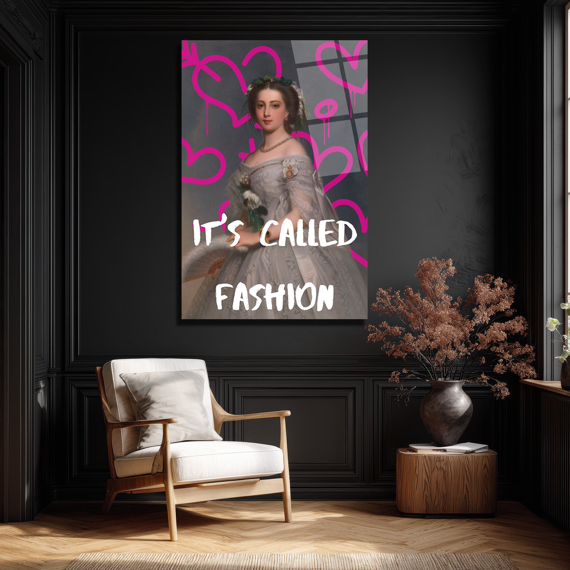 "It's Called Fashion" Graffiti Kraliçe Temalı Modern Cam Tablo