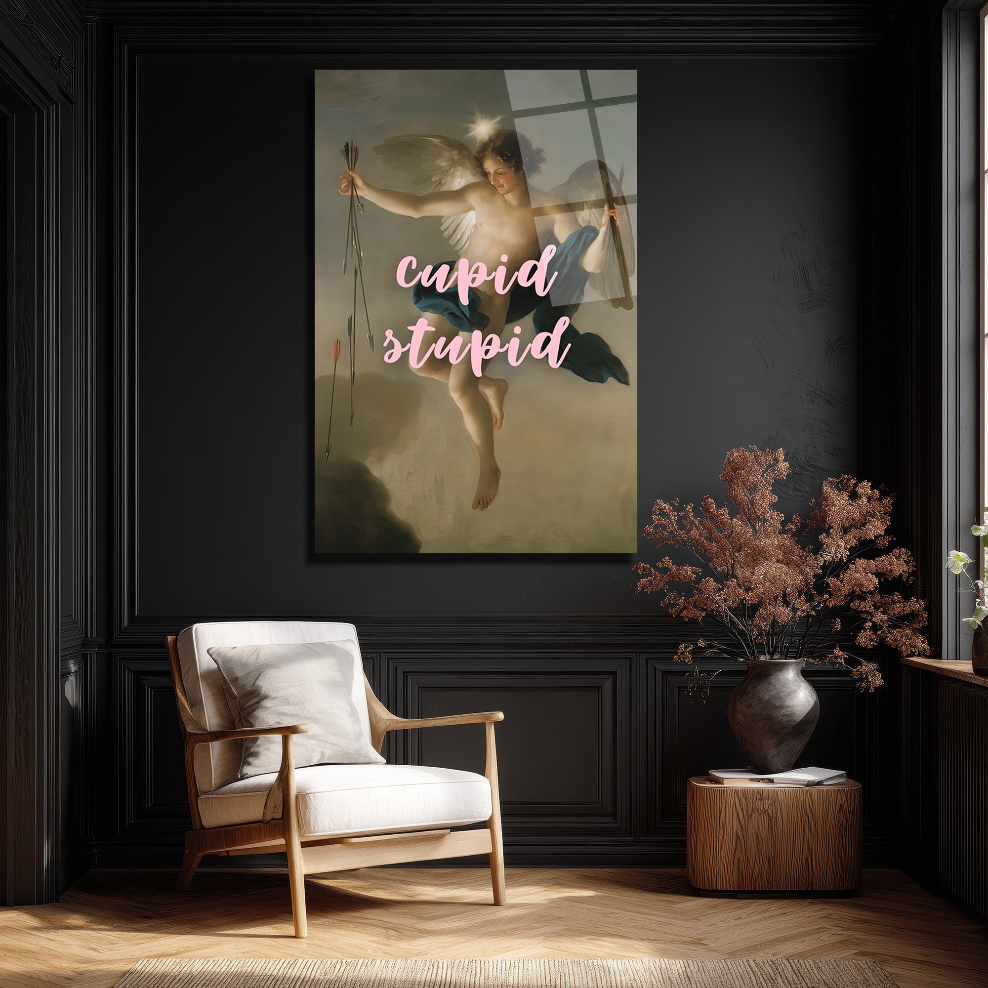 Cupid Stupid Aşk ve Mizah Temalı Cam Tablo