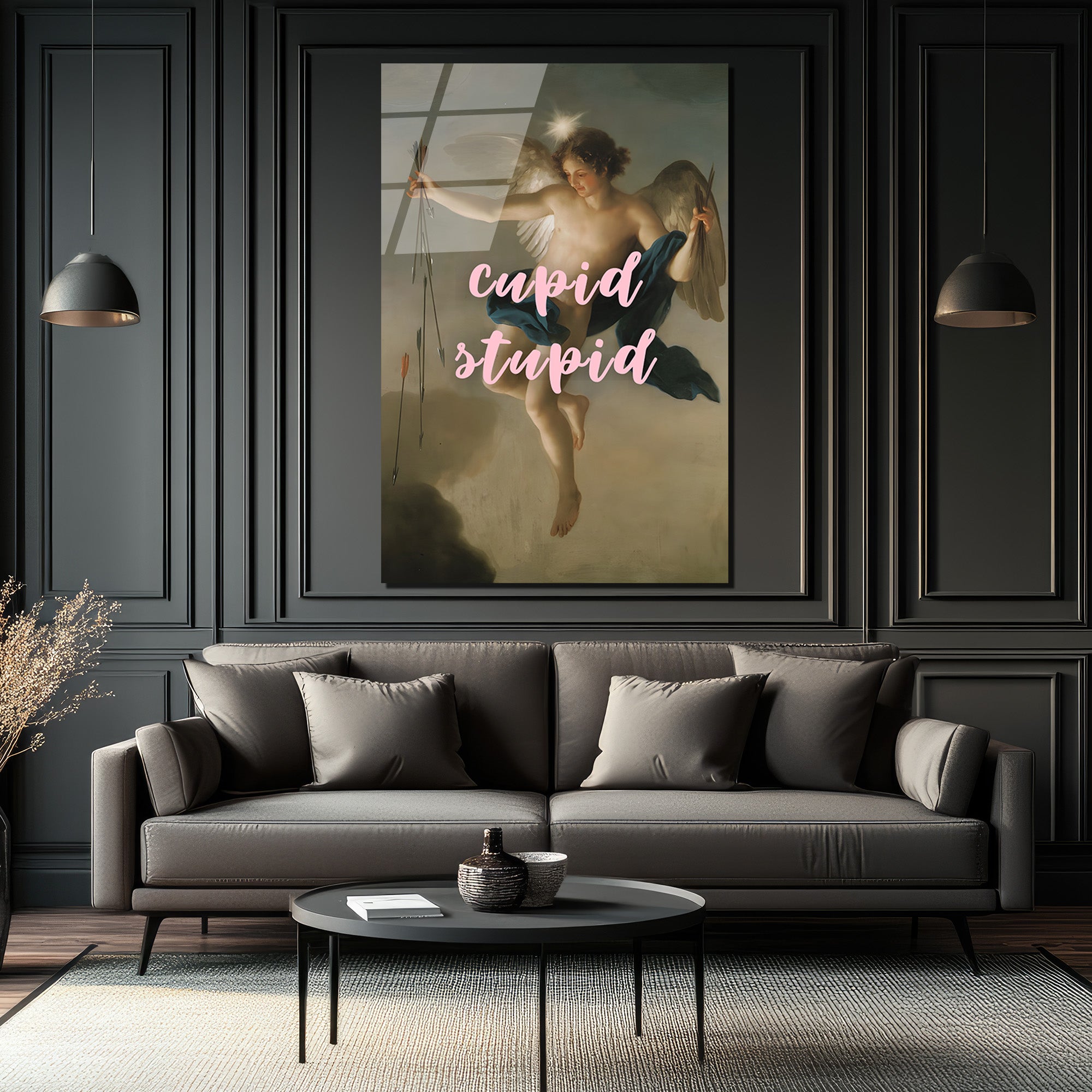 Cupid Stupid Aşk ve Mizah Temalı Cam Tablo
