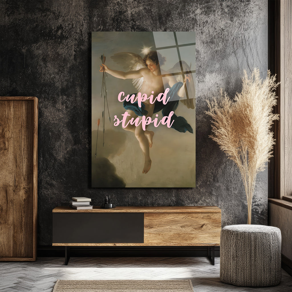Cupid Stupid Aşk ve Mizah Temalı Cam Tablo