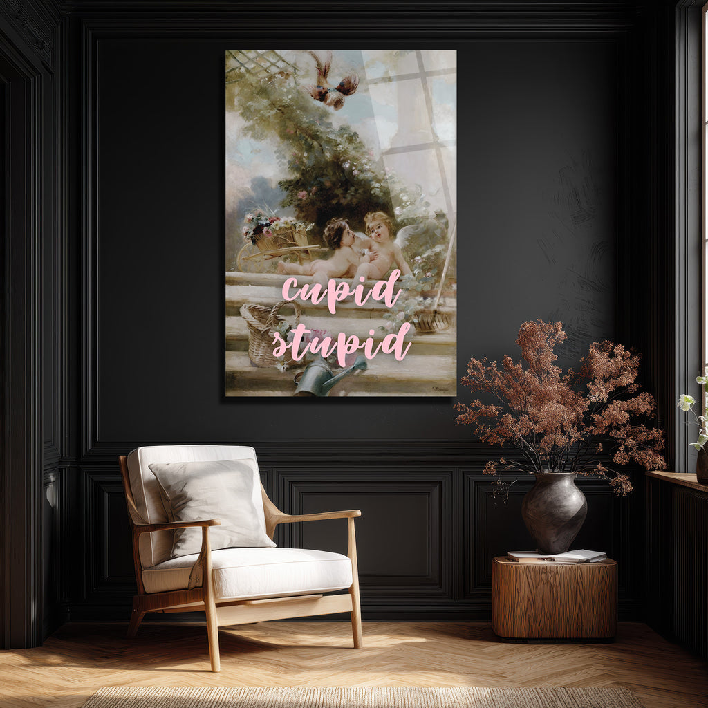 Cupid Stupid İronik Aşk Temalı Cam Tablo