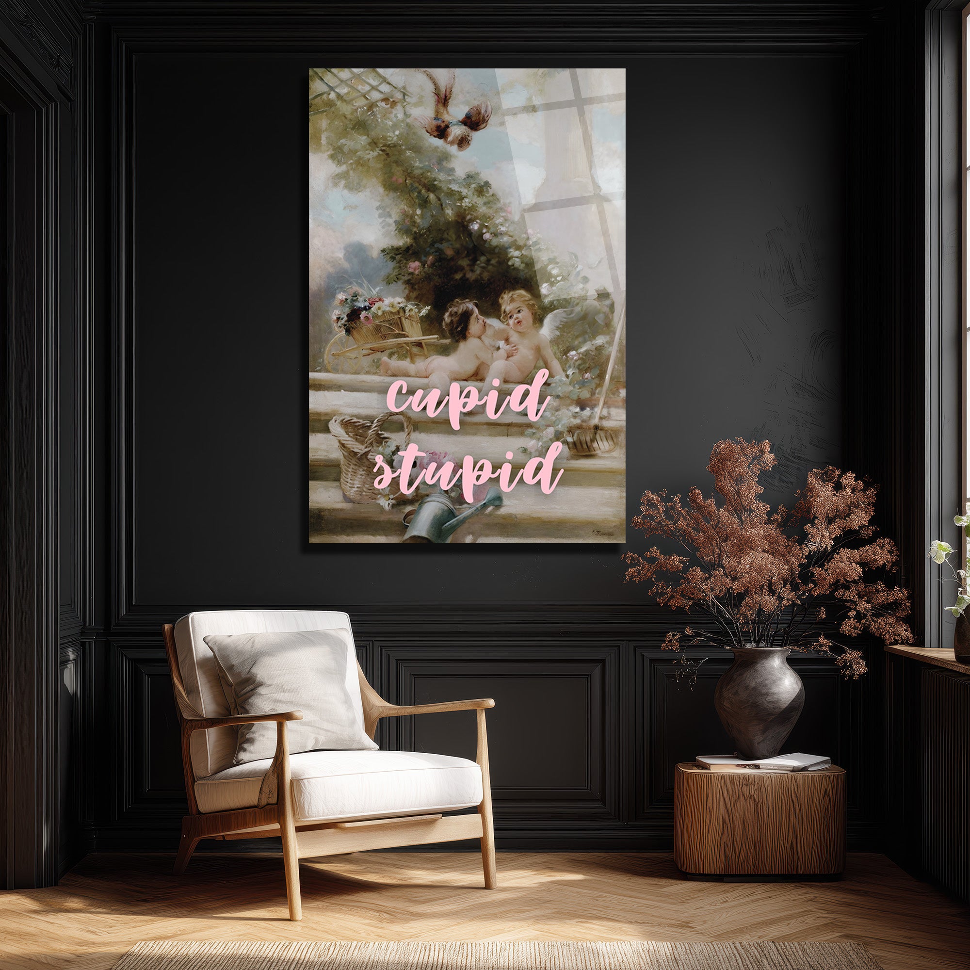 Cupid Stupid İronik Aşk Temalı Cam Tablo