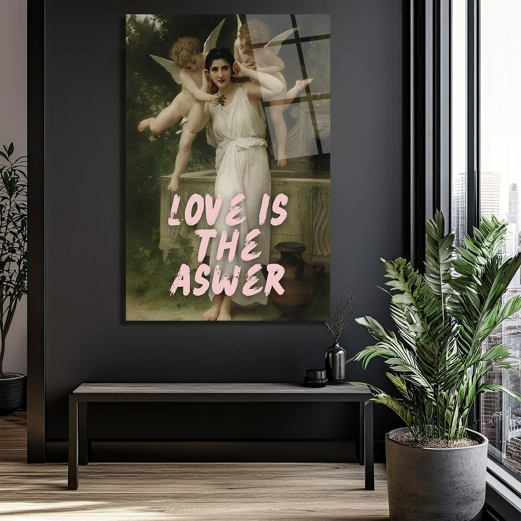 Aşk Cevaptır Cam Tablo - Romantik Klasik Sanat ve Modern Mesaj