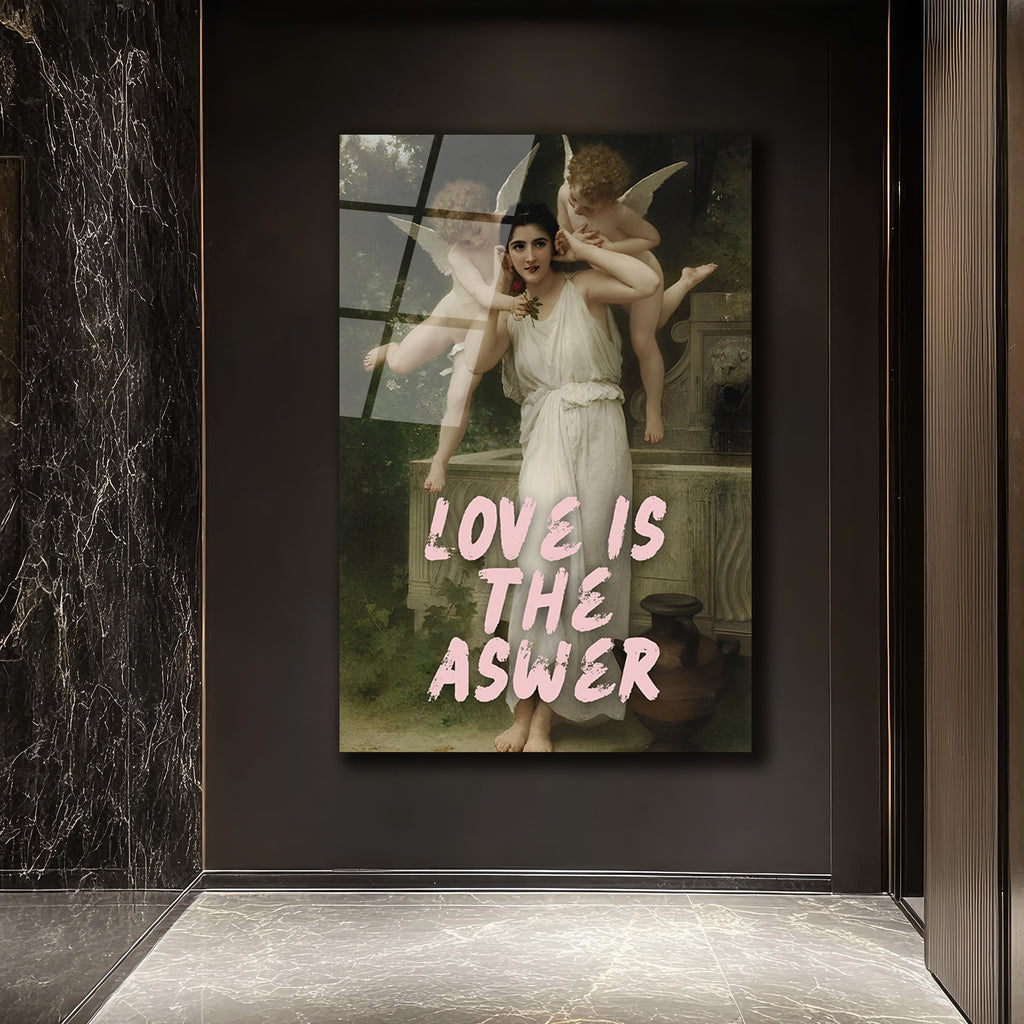 Aşk Cevaptır Cam Tablo - Romantik Klasik Sanat ve Modern Mesaj