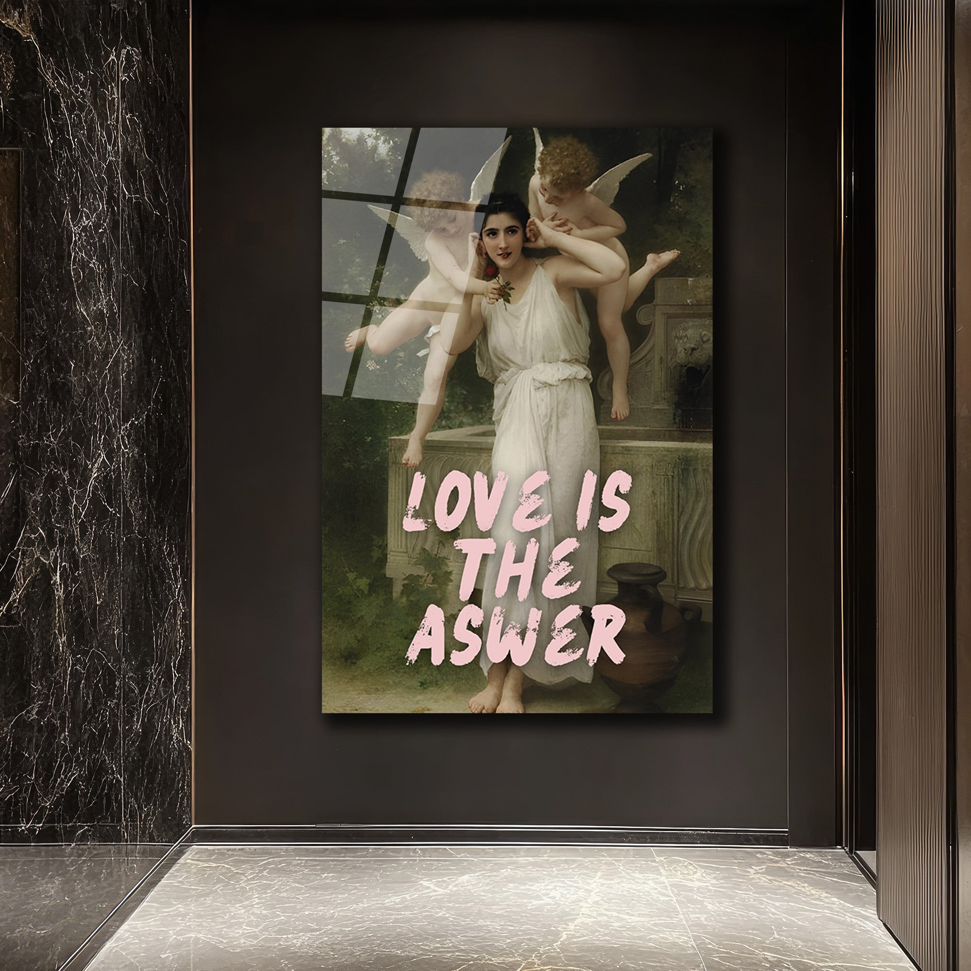Aşk Cevaptır Cam Tablo - Romantik Klasik Sanat ve Modern Mesaj
