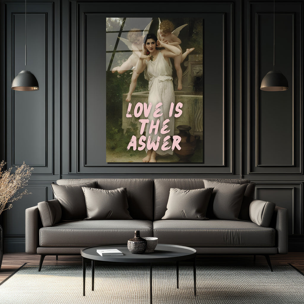 Aşk Cevaptır Cam Tablo - Romantik Klasik Sanat ve Modern Mesaj