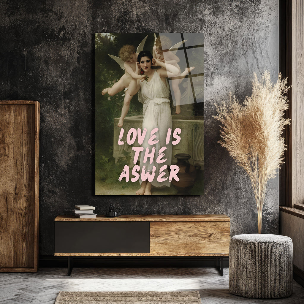 Aşk Cevaptır Cam Tablo - Romantik Klasik Sanat ve Modern Mesaj