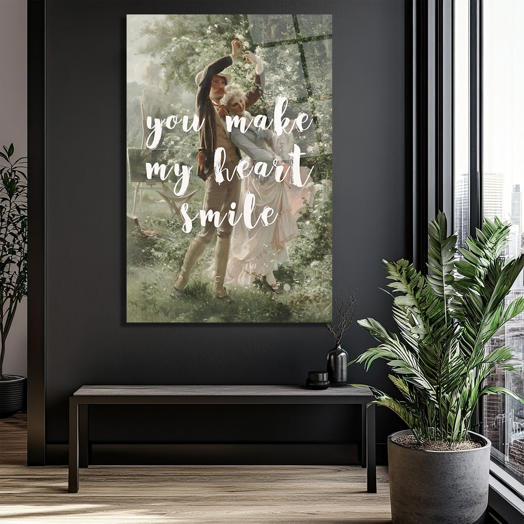 Romantik Dans 'You Make My Heart Smile' Temalı Sanatsal Cam Tablo