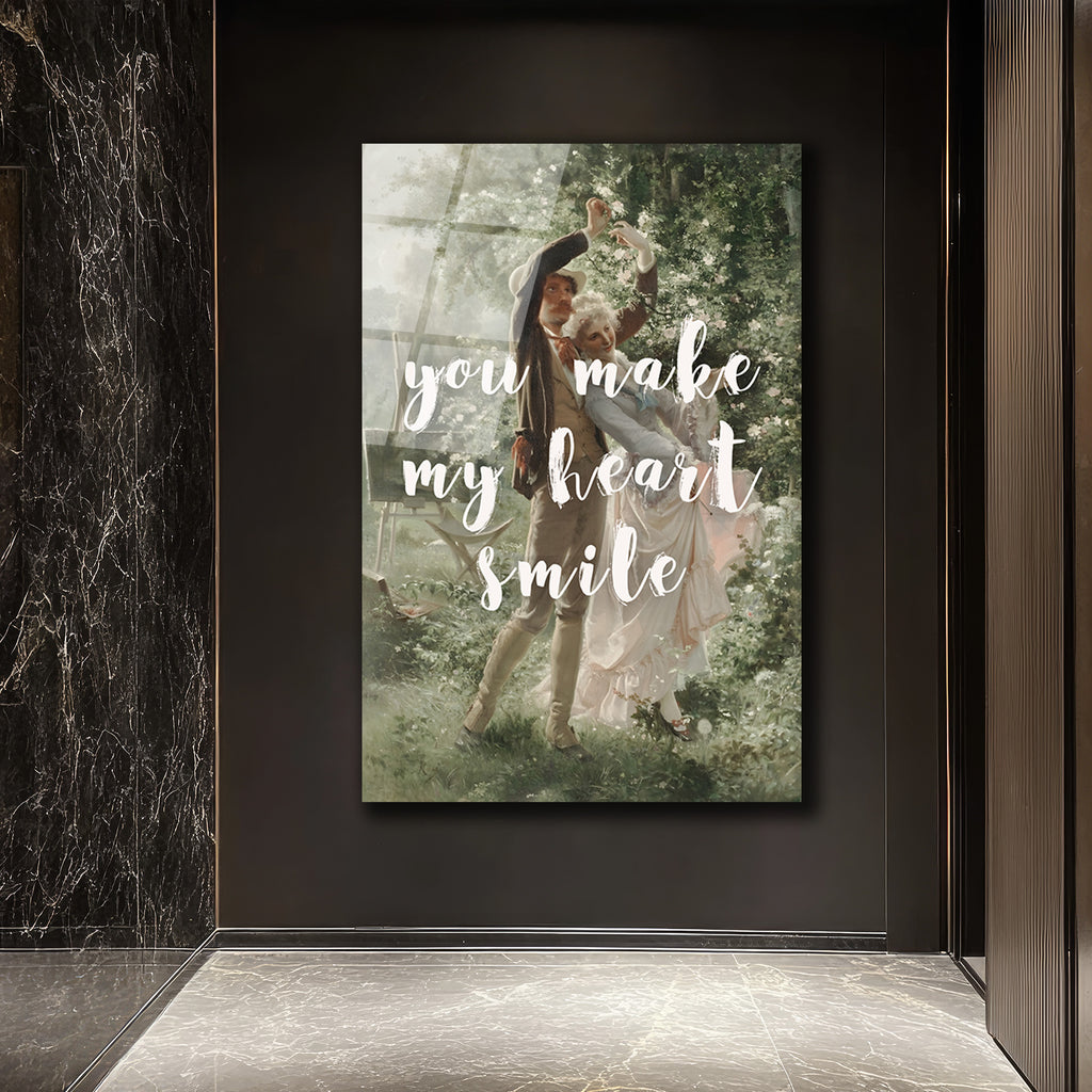 Romantik Dans 'You Make My Heart Smile' Temalı Sanatsal Cam Tablo