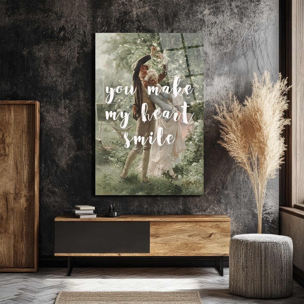 Romantik Dans 'You Make My Heart Smile' Temalı Sanatsal Cam Tablo