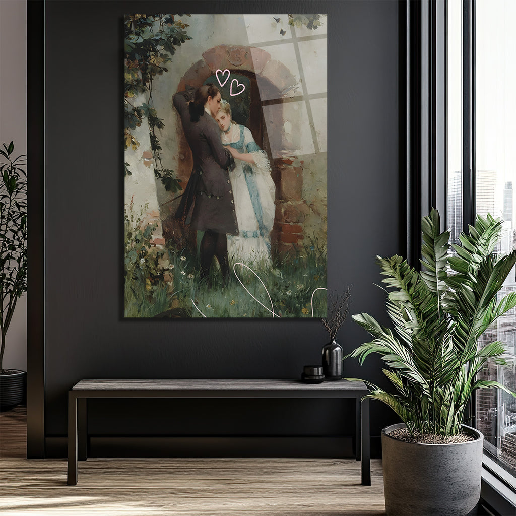 Aşkın Fısıltısı: Romantik Kucaklaşma Cam Tablo