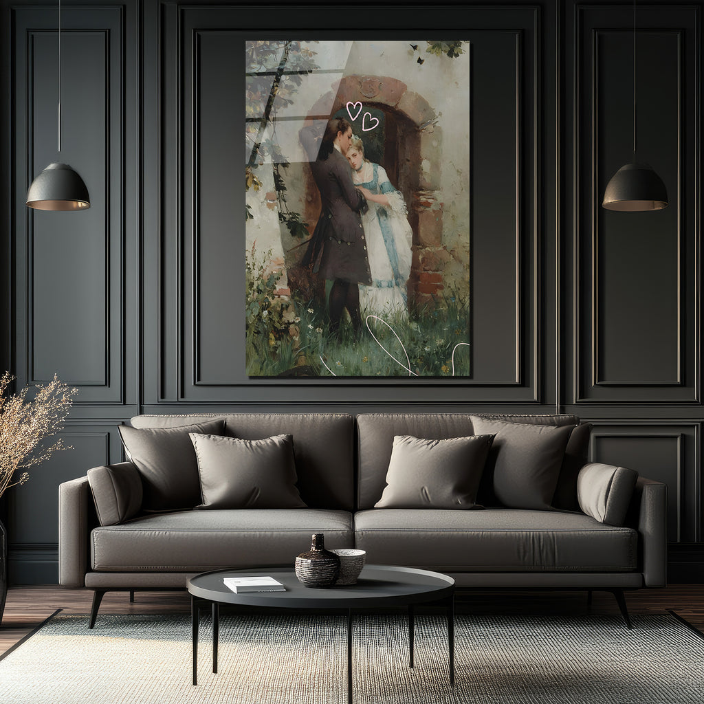 Aşkın Fısıltısı: Romantik Kucaklaşma Cam Tablo
