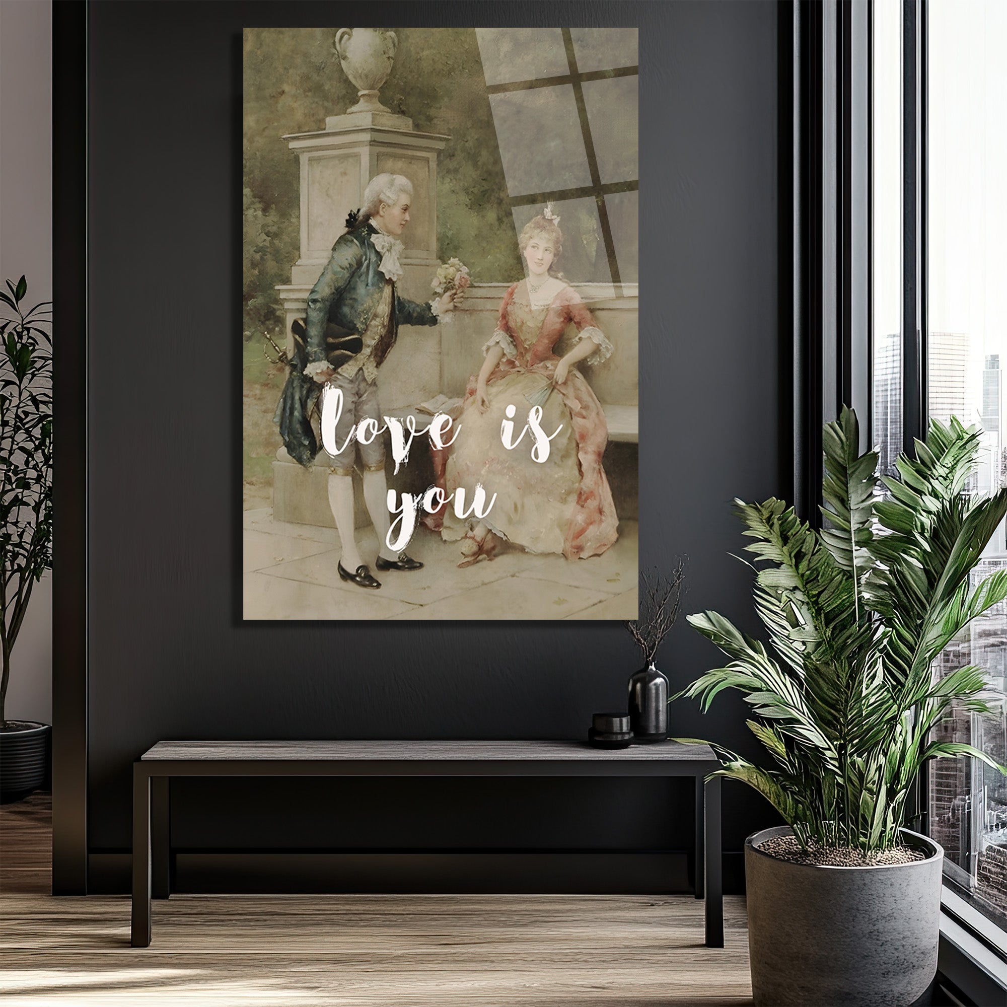 Aşk Sensin Temalı Romantik Klasik Çift Cam Tablo