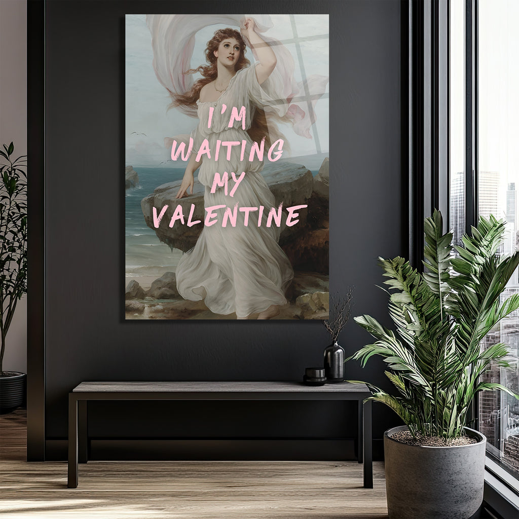 Romantik Valentine Bekleyişi Cam Tablo - Aşkın Zarafeti