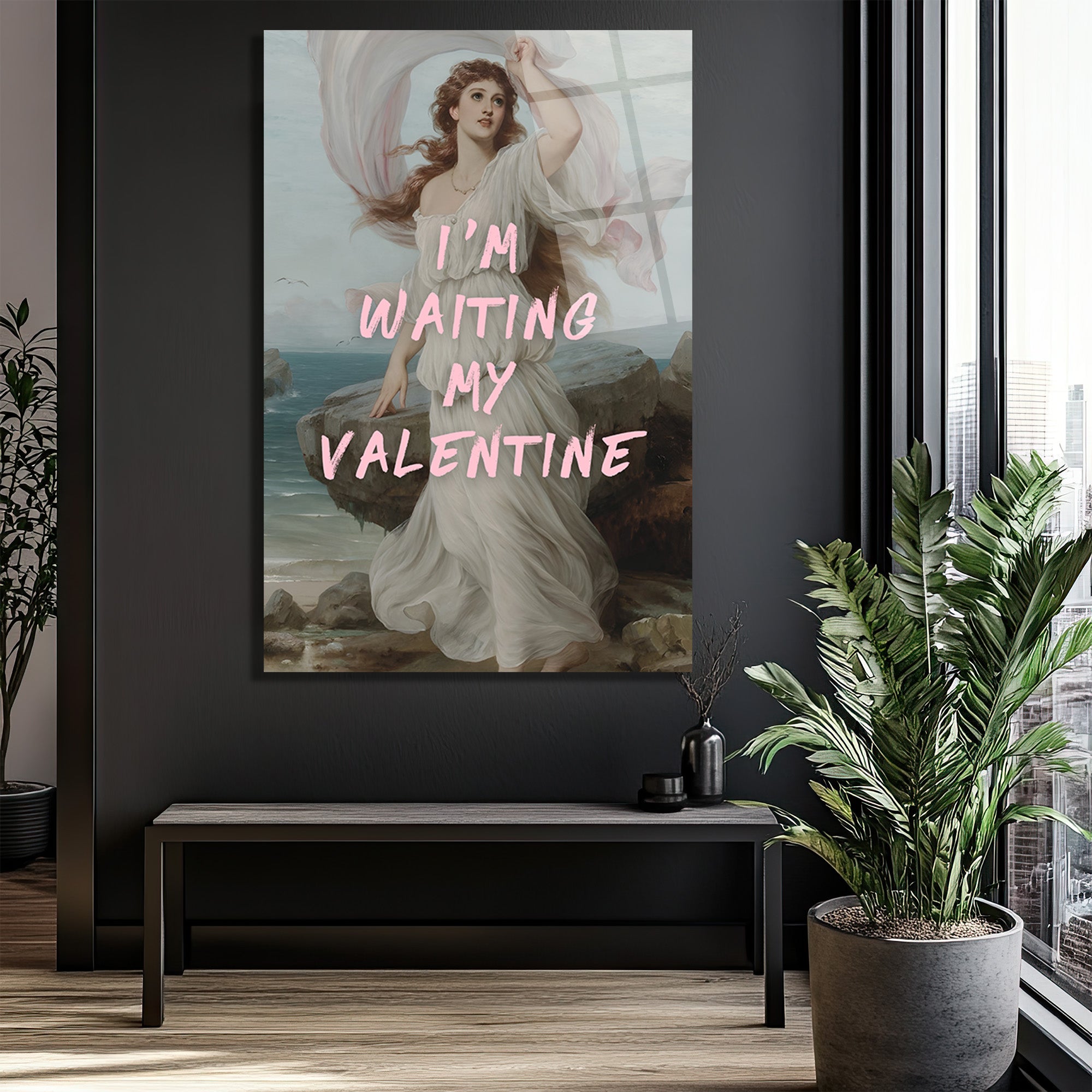 Romantik Valentine Bekleyişi Cam Tablo - Aşkın Zarafeti