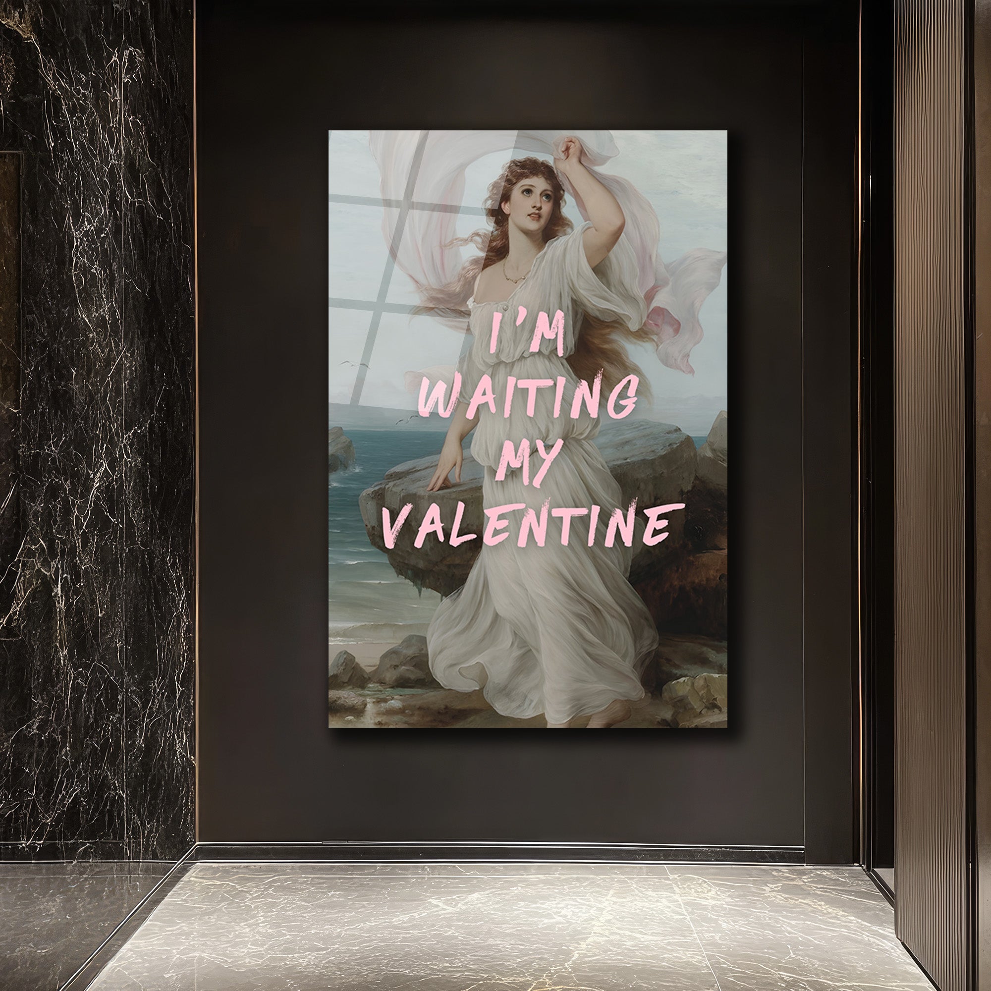Romantik Valentine Bekleyişi Cam Tablo - Aşkın Zarafeti